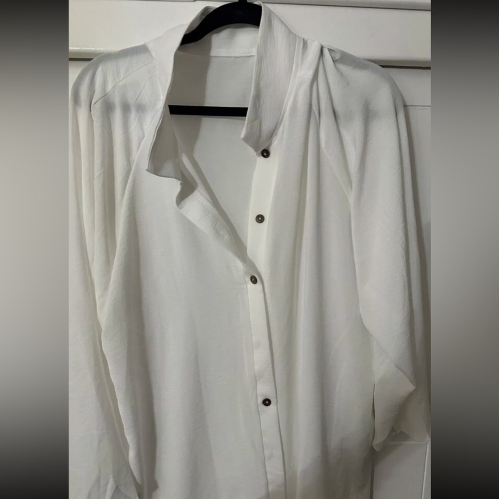 Plus Size Classic Elegant Roll Up Button Down Shirt Dress White - Picture 10 of 11